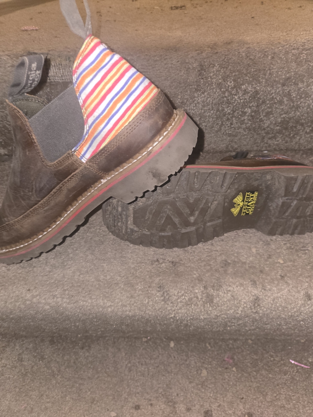 Georgia Boot Brown Leather Ankle Boots with Multicolor Stripe Panel